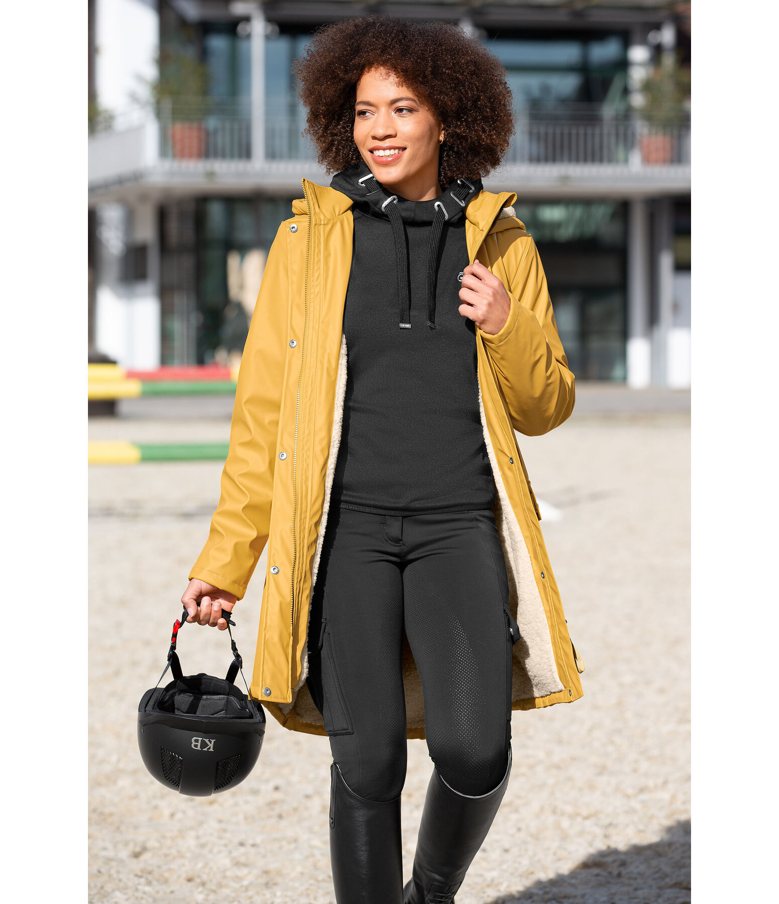 Yellow hooded rain jacket on sale
